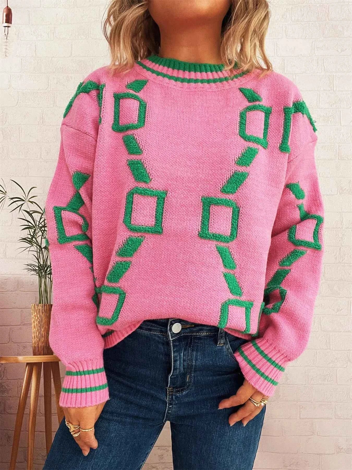 Contrast Round Neck Long Sleeve Sweater 7828ebcced3b4e5da4d9f7390669cf45-Max-Origin
