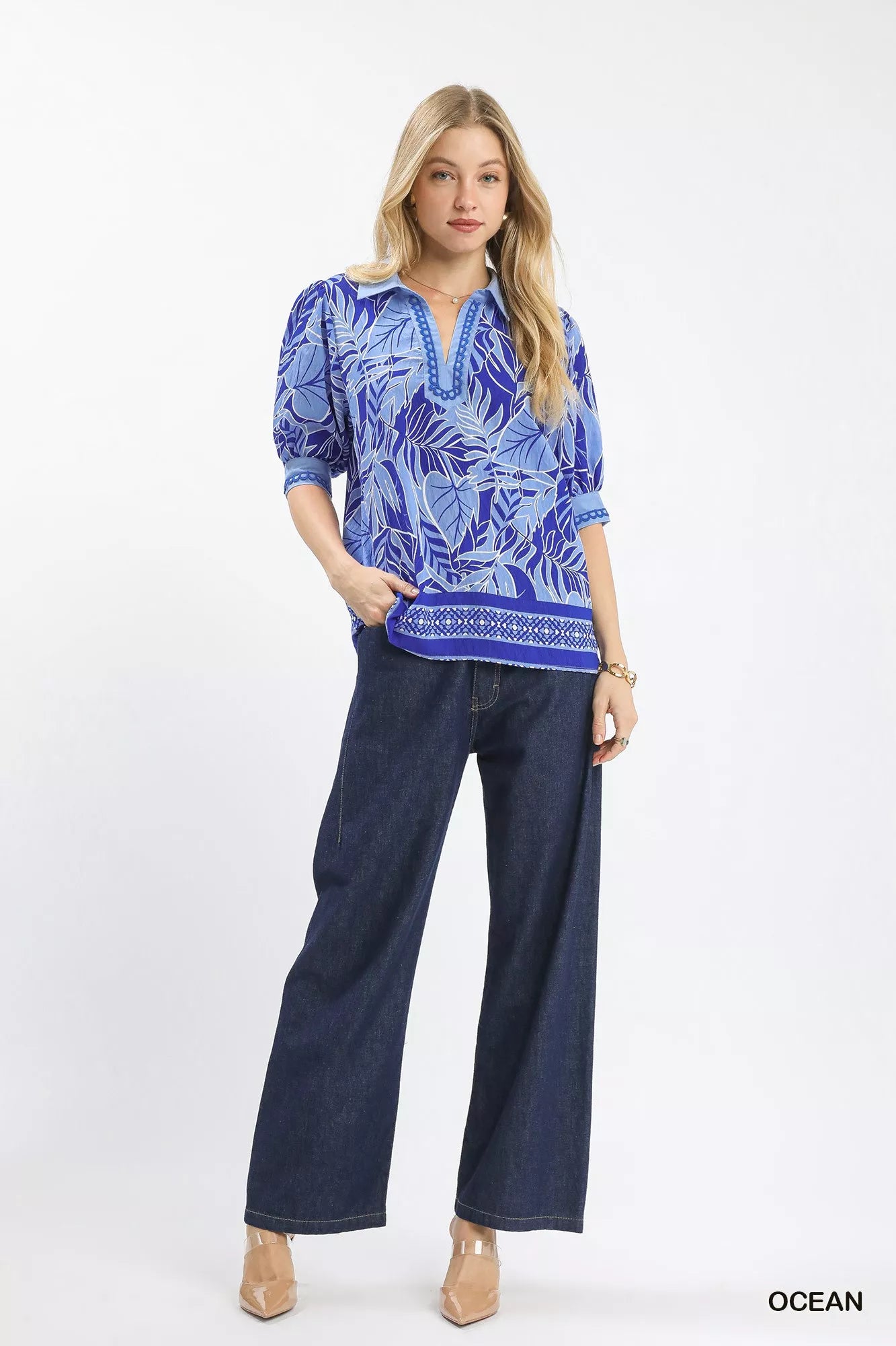 Umgee Tropical Print Puff Sleeve Blouse 7829e86d-918e-46b7-b733-5c59ef4e8fbc-Max-Origin