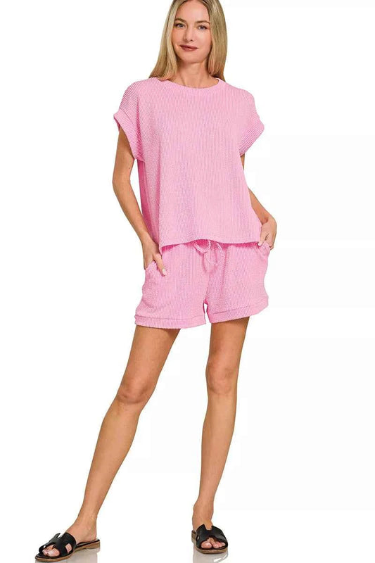 Zenana Raised Rib Cap Sleeve Top & Shorts Set 782af05b-2d03-431d-b04c-e0a83771a7e2-Max-Origin