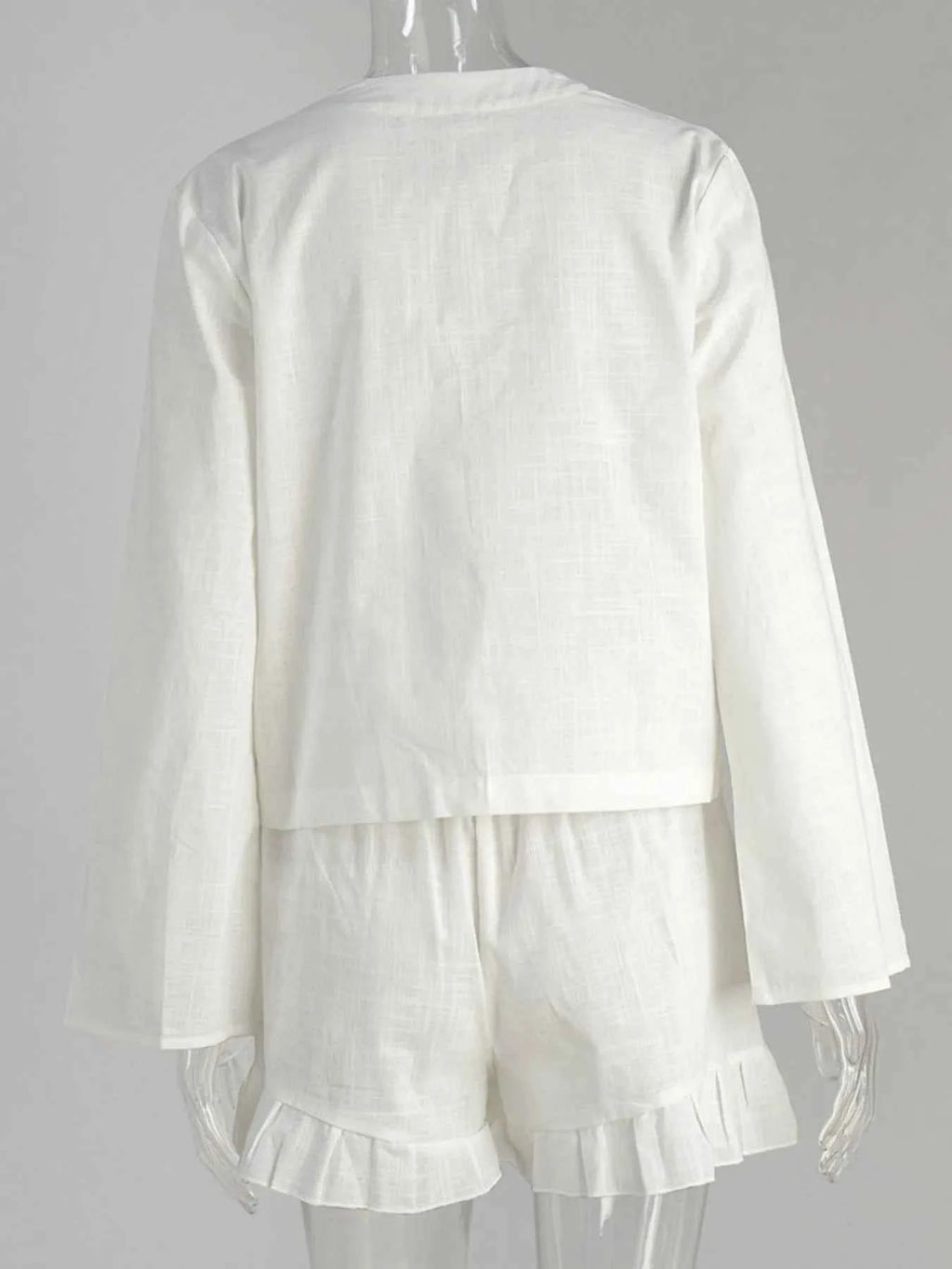 Tie Front Long Sleeve Top and Shorts Set 78347376-89c7-442e-90fb-c639463e048c-Max-Origin