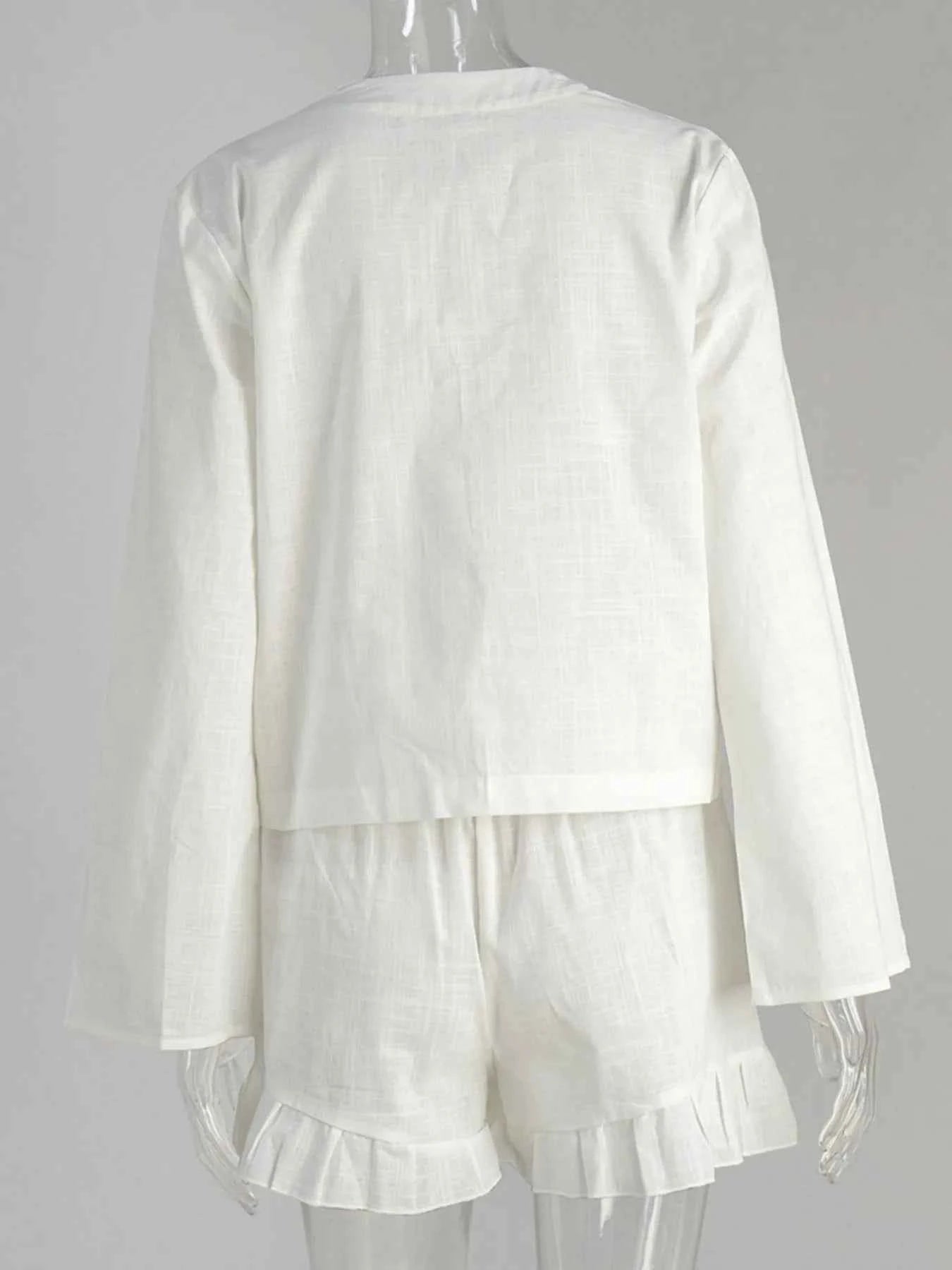 Tie Front Long Sleeve Top and Shorts Set 78347376-89c7-442e-90fb-c639463e048c-Max-Origin