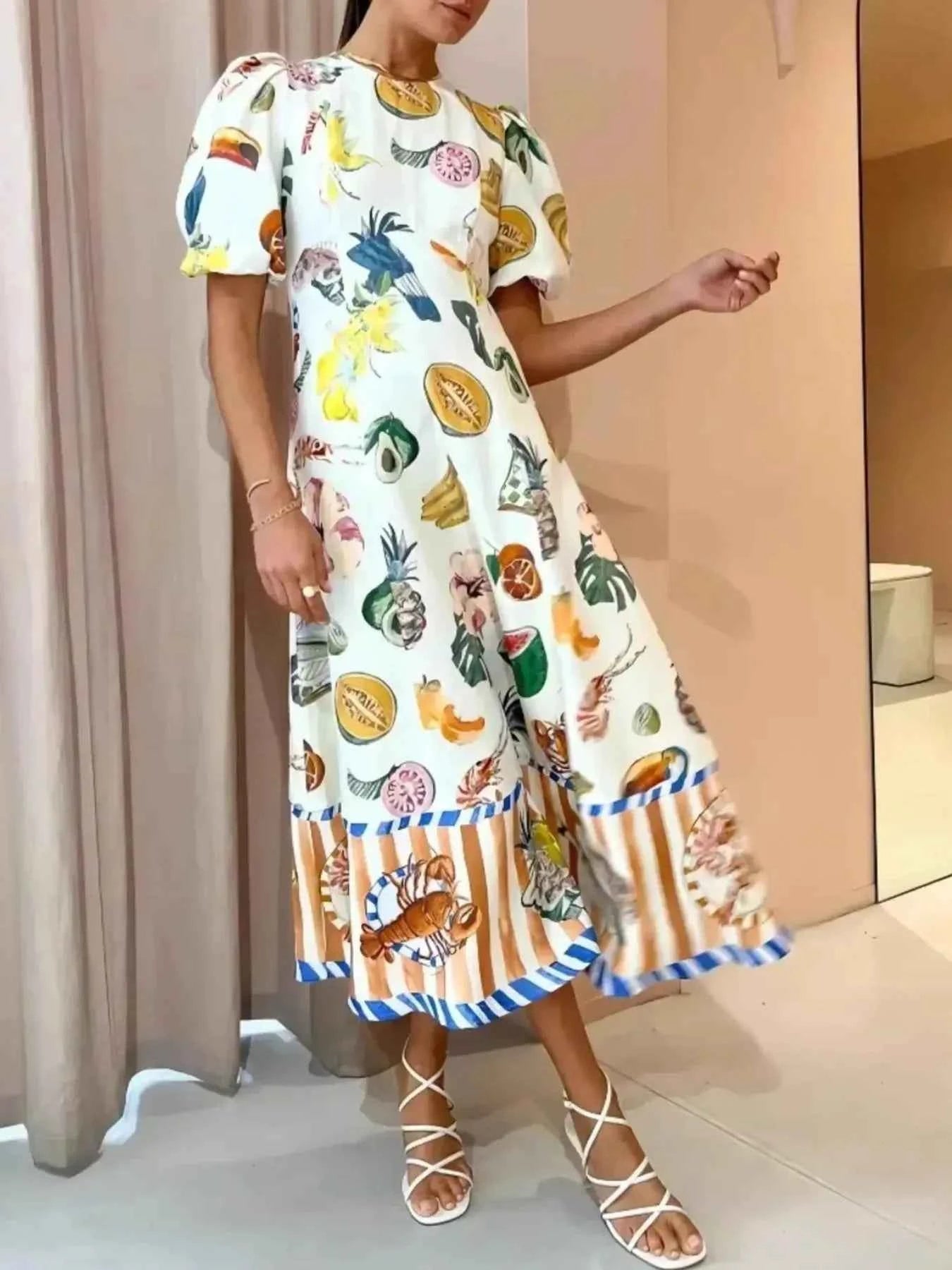 Printed Round Neck Puff Sleeve Dress 78487d03-5d49-43bb-8a4b-f3731a038b9d-Max-Origin