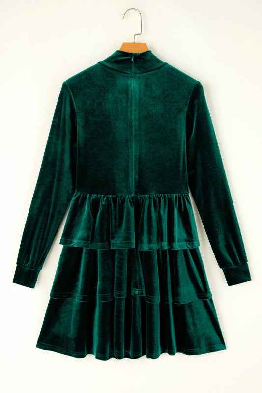 Velvet High Neck Tiered Ruffle Mini Dress 784a2ece-b07f-4175-8820-084fc28eb4c9