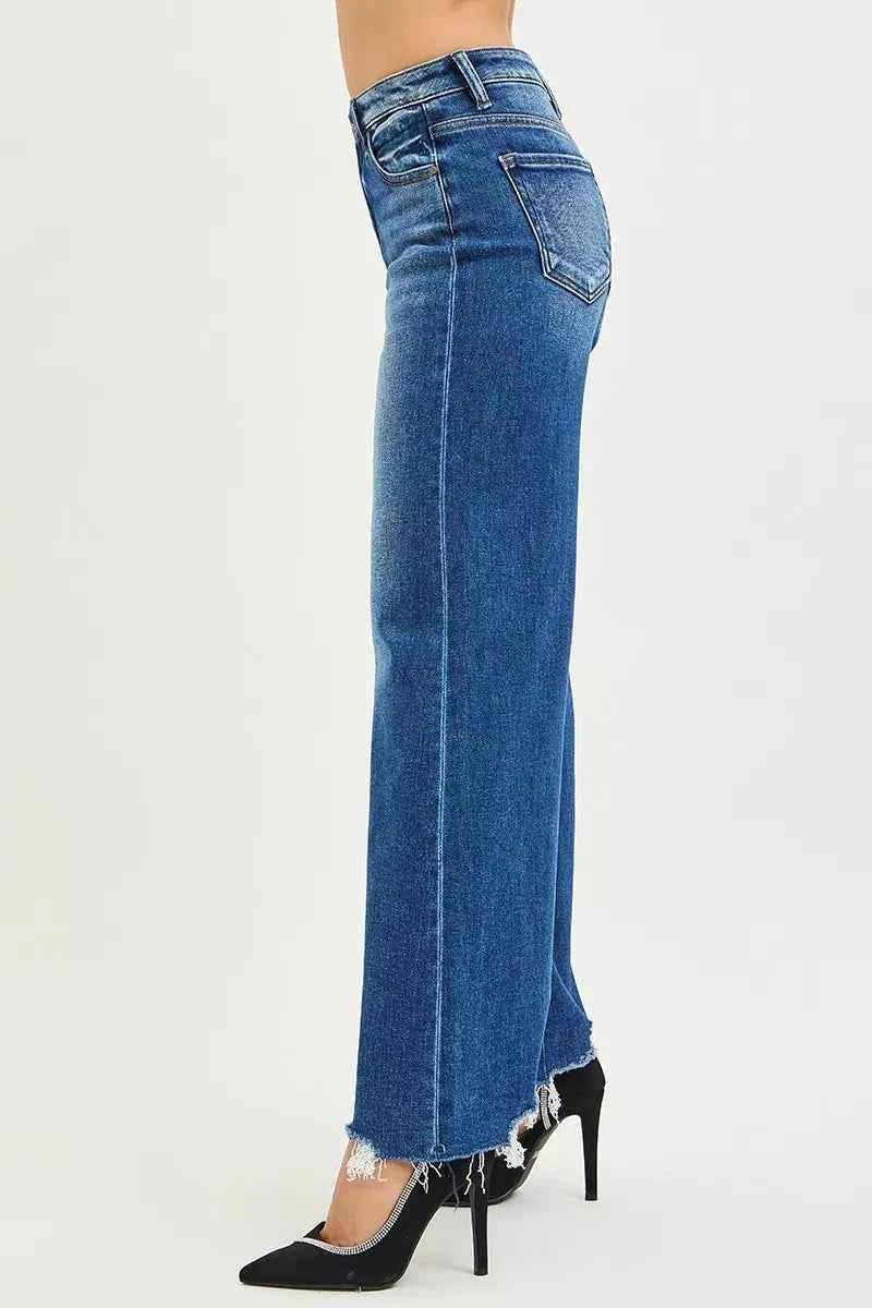 RISEN High Rise Wide Leg Jeans with Distressed Hem 784fd55959d5494db621a360135c866e-Max-Origin