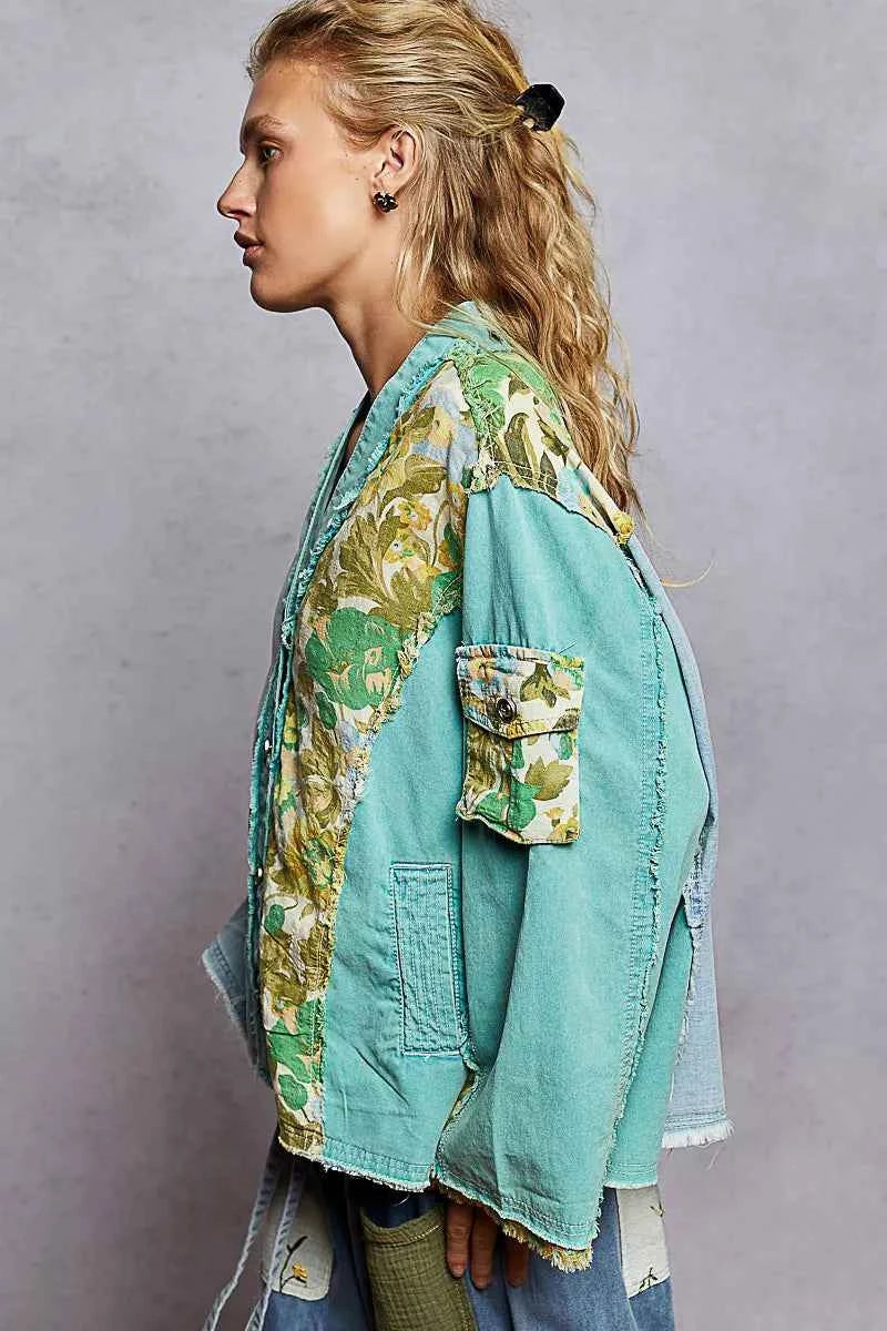 POL Button Down Floral V-Neck Long Sleeve Raw Hem Top 7852df34-e72f-4223-90a3-3073a37dc05e-Max-Origin