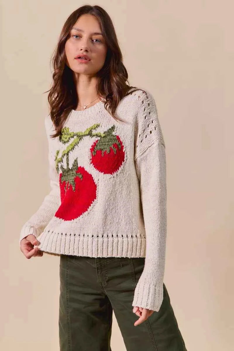 SO ME Vegetable Round Neck Long Sleeve Sweater 78579aeef1274e68974411241fd44f3d-Max-Origin