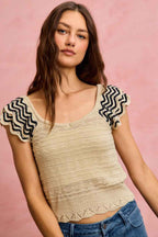 SO ME Wavy Textured Knit Top With Fluttered Sleeves 785f44744650421c9749967663022f94-Max