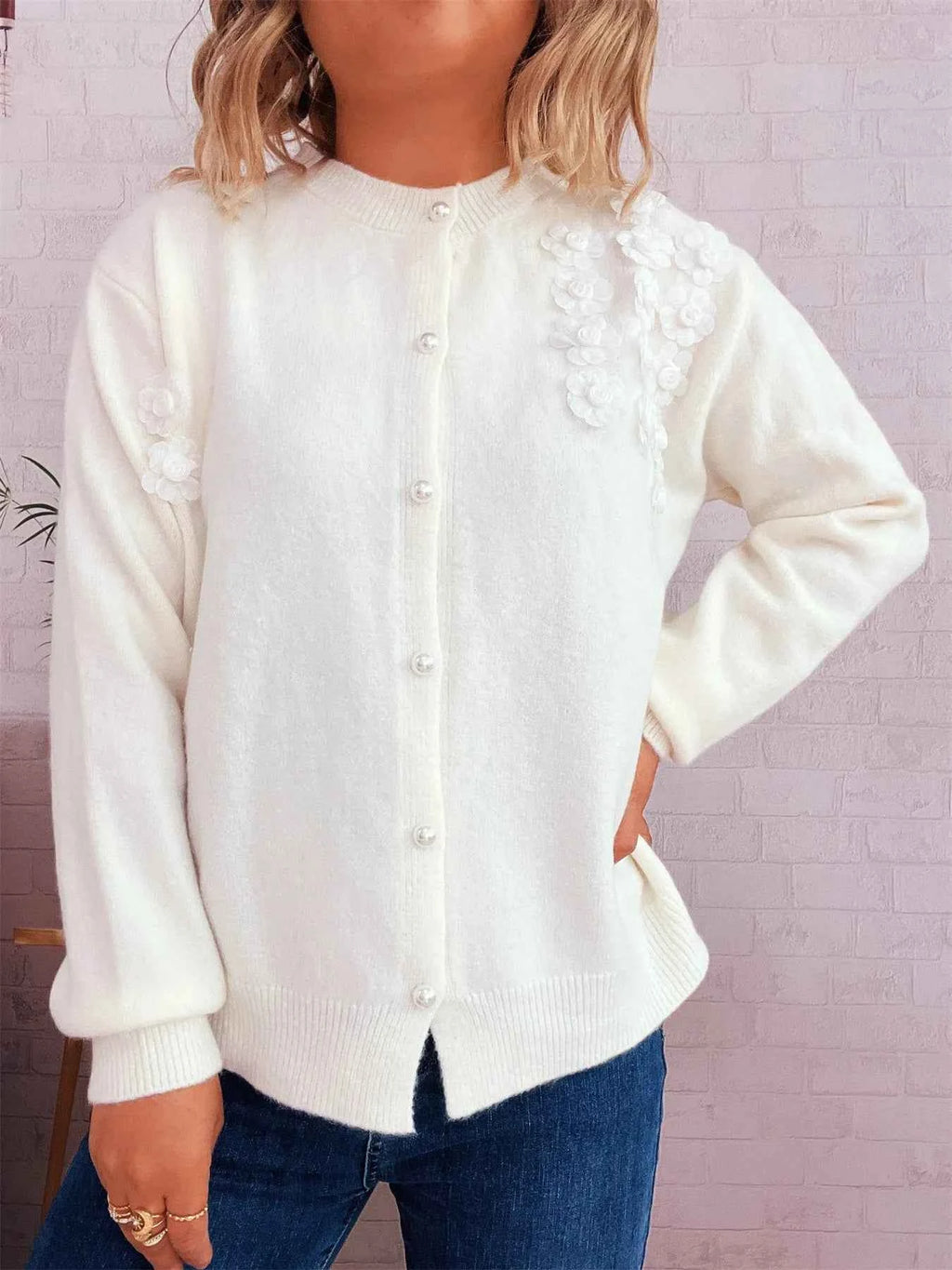 Flower Button Up Long Sleeve Cardigan 7860478b14324604b19a1ab1fd13a58a-Max-Origin
