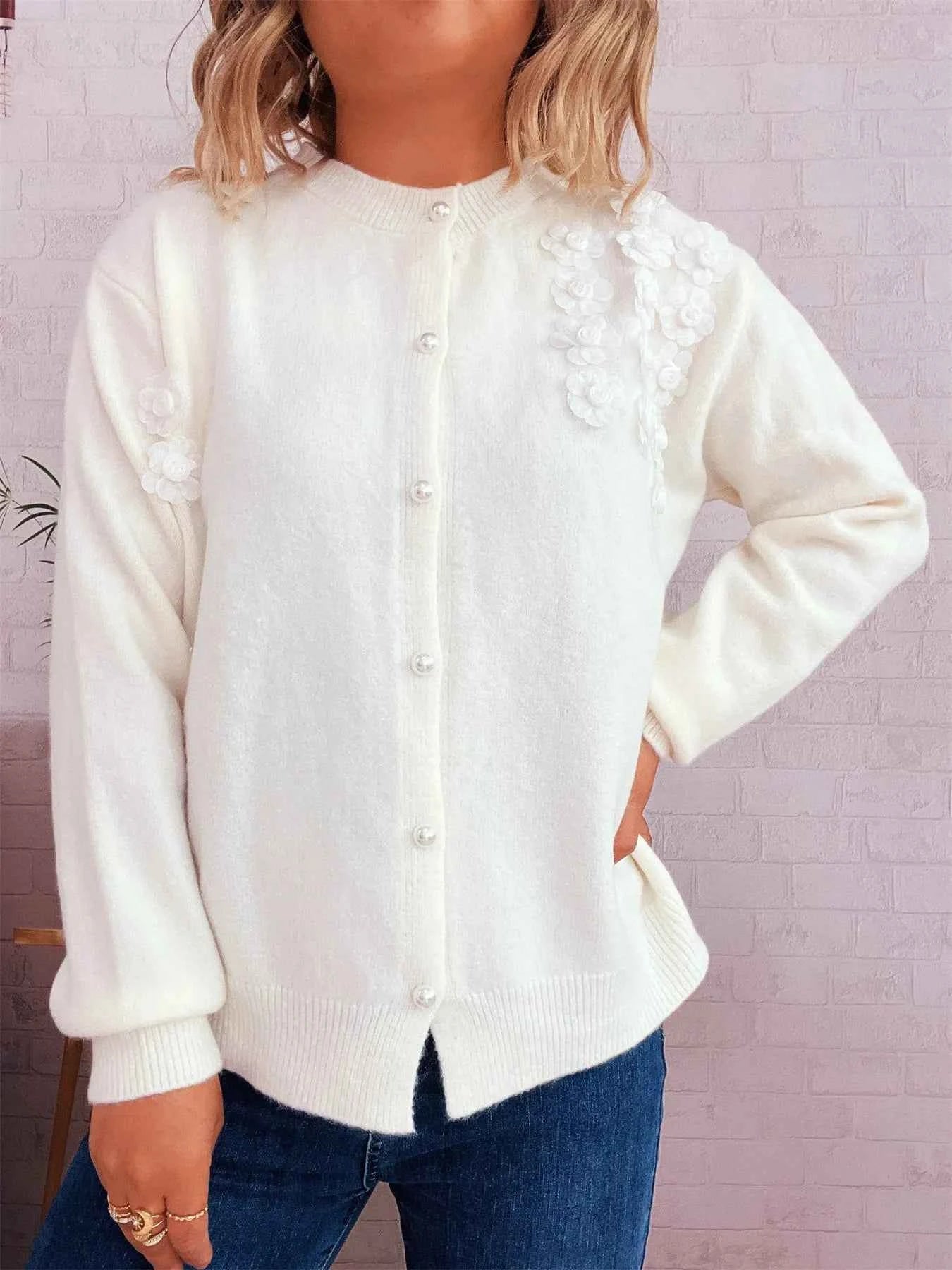 Flower Button Up Long Sleeve Cardigan 7860478b14324604b19a1ab1fd13a58a-Max-Origin