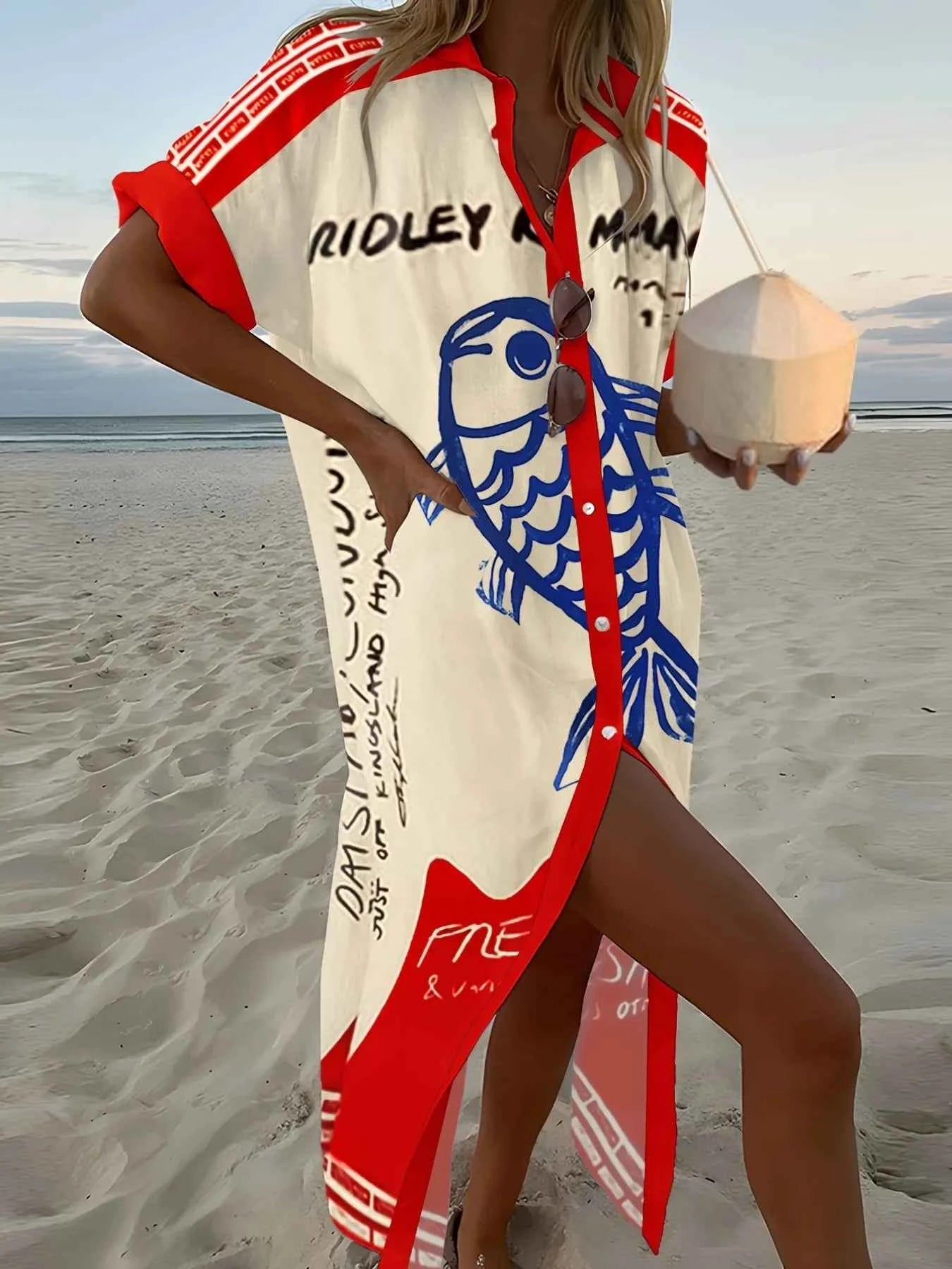 Printed Button Down Shirt Dress Scarlet 786afb1f-0e83-4025-94c5-be2b7900418d-Max-Origin