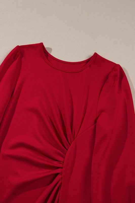 Solid Ruched Long Sleeve Midi Dress 78716977-e83e-42f4-b0a4-152bc42733e8_5108837f-df3a-47c3-b788-acabe3737eed