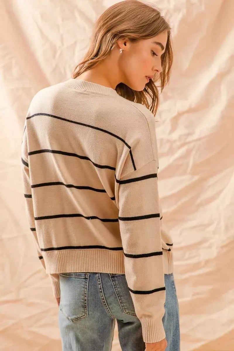 SO ME Stripe Crew Neck Basic Essential Sweater 787ff915a35b43009ba41ac7df44a90a-Max-Origin