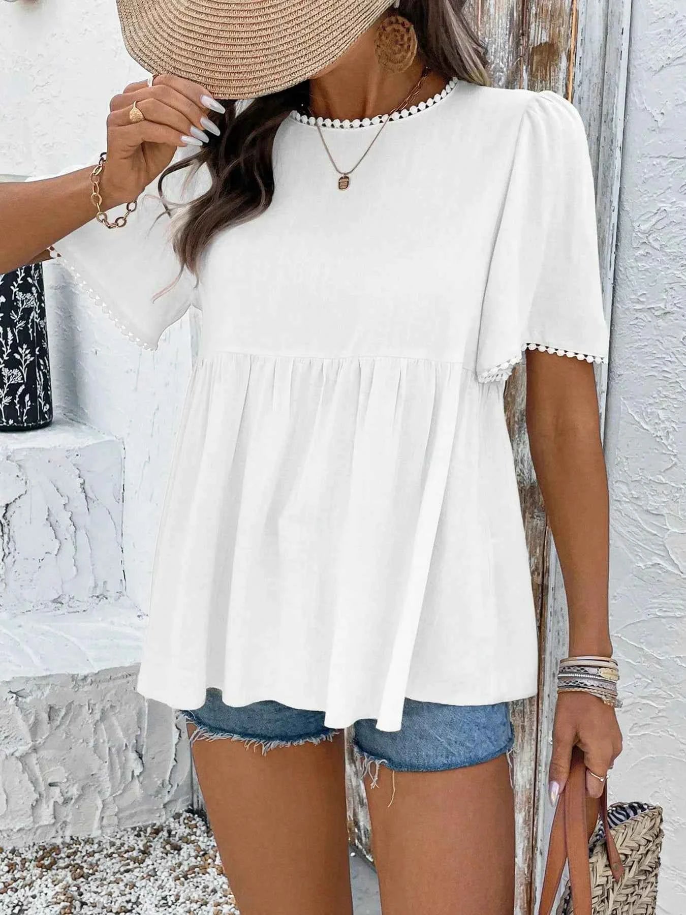 Round Neck Short Sleeve Blouse 7883fc4dfddf4ae2897af1d87a60c343-Max-Origin