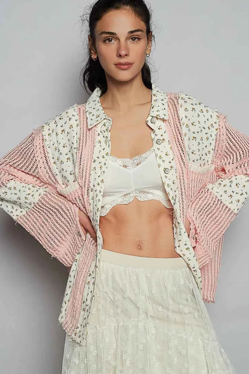 POL Floral Crochet Patchwork Long Sleeve Shirt PEACH FLORAL 7884c2bf-5f5a-4627-af37-ede59aa5956d-Max-Origin