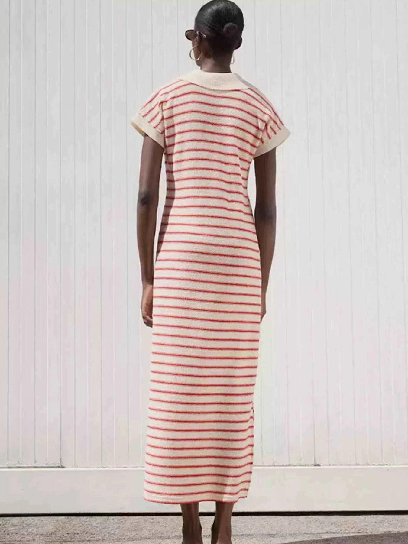 Striped Slit Short Sleeve Maxi Dress 788b8af7f6a943248ce7ab664cdb5e87-Max-Origin