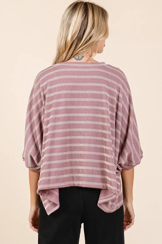 Mittoshop Texture Striped Print Round Neck Dolman Sleeve Top 78944804-b939-458b-9394-115a224bcf3c-Max