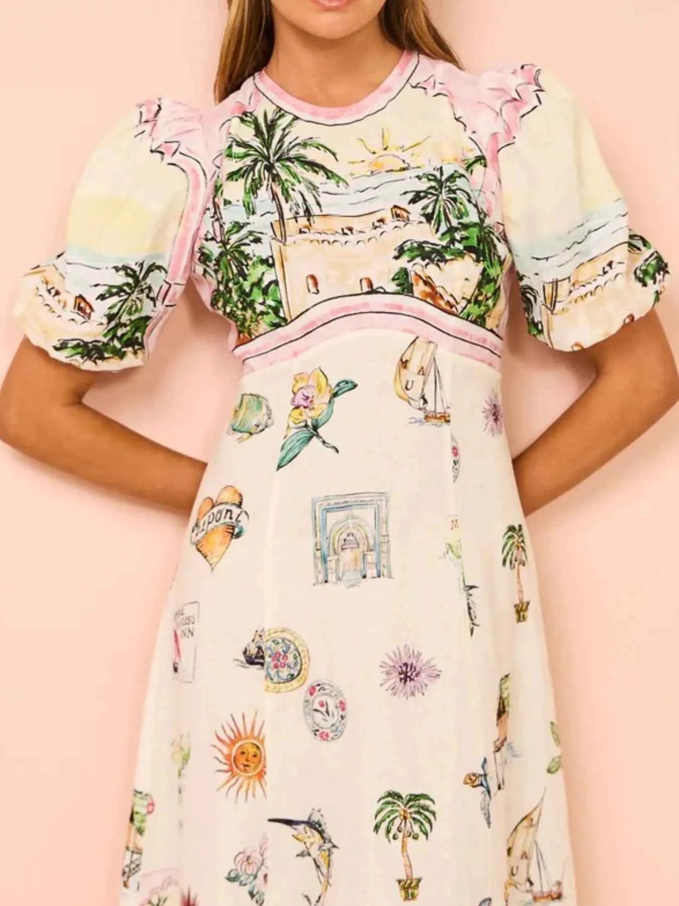 Printed Round Neck Puff Sleeve Midi Dress 78951bc5-4a2a-4ab9-8aad-61d7f2150063-Max-Origin