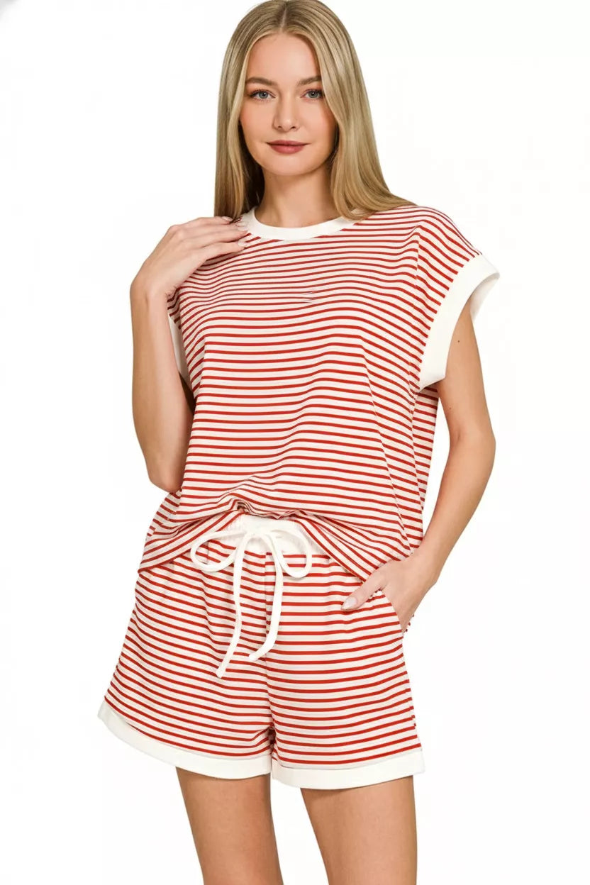 Zenana Stripe Contrast Trim Top & Shorts Set 789a69ab-f98e-4c60-a3ca-d6dbecc20b3e-Max-Origin