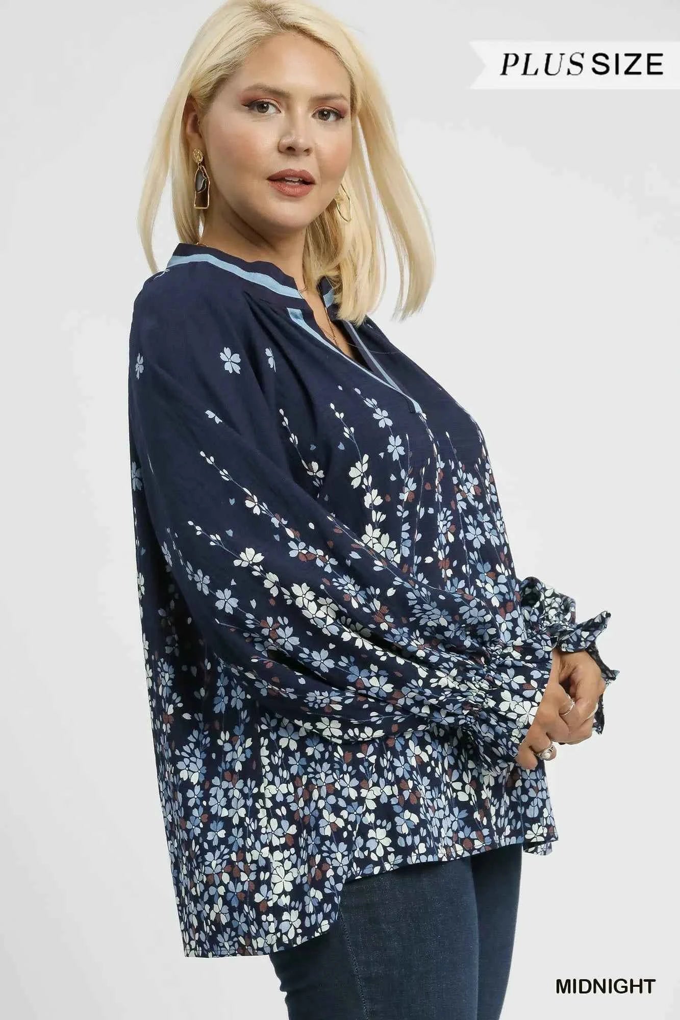 Umgee Full Size Floral Vine Print Blouse with Balloon Sleeves Plus Size 789b5ccc-258d-4d76-a766-85a51f44f3f7-Max-Origin
