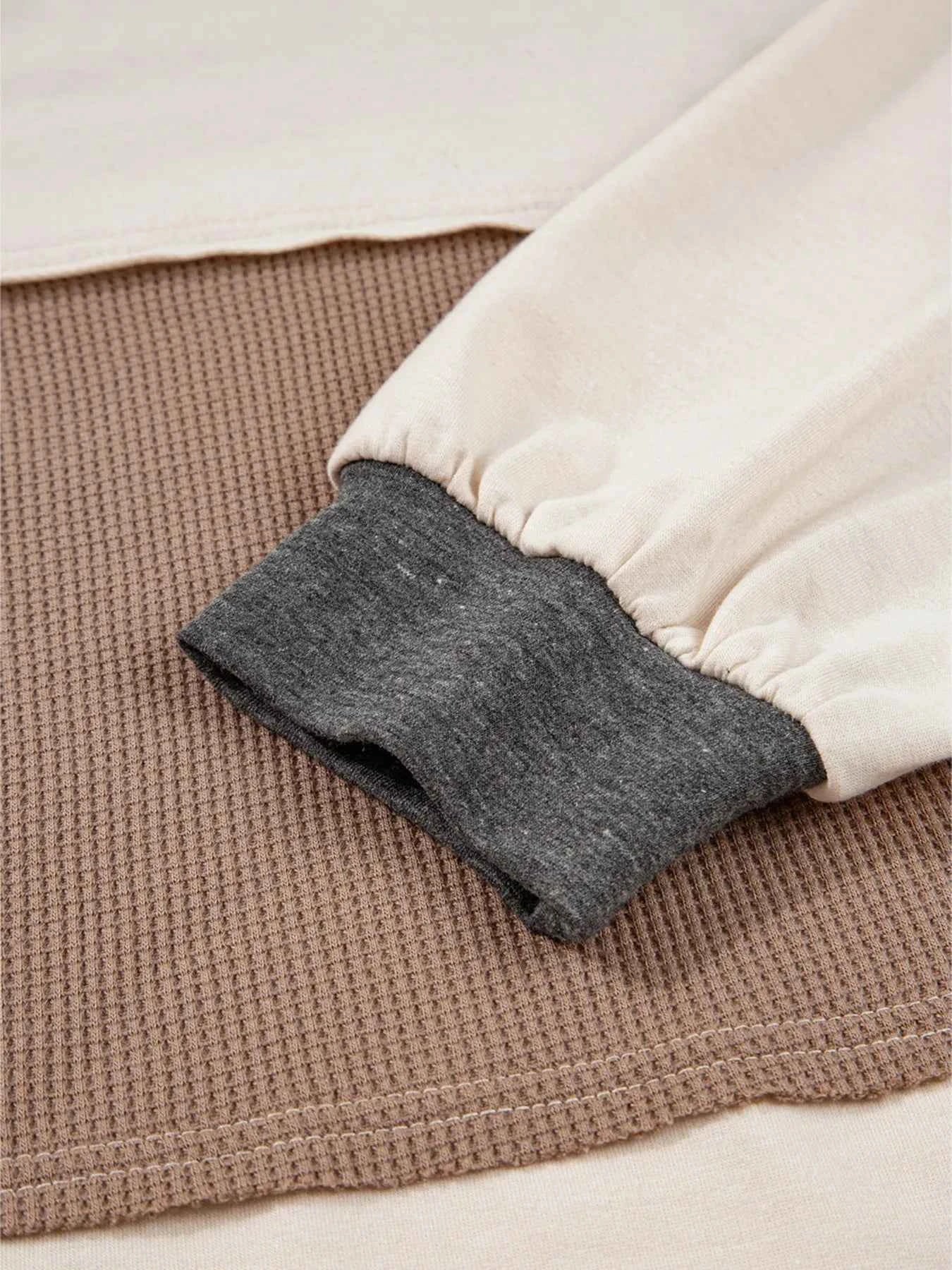 Color Block Waffled Loose Henley Top 789ee9e5027a473c887b5e1b92403162-Max-Origin