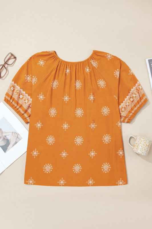 Plus Size Boho Floral Boho Notch V-Neck Top 78a08da4-8a9a-44ac-9403-fd4fb9d01bc3
