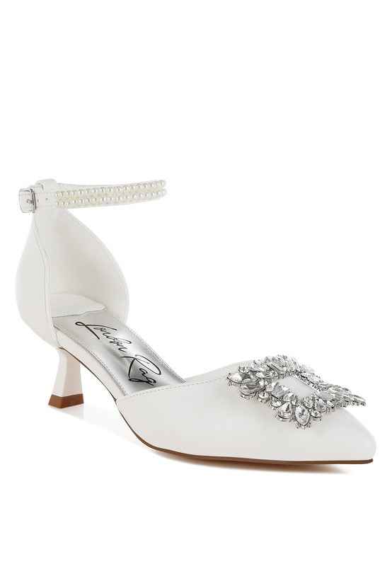 Onkana Diamante Brooch Kitten Heel Sandals White 78a30e21-888e-4495-9365-d3b350e19d64