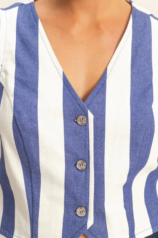 Woven Striped V-Neck Button Down Vest 78a387f8bfe948eb98241bdc66109a5e-Max-Origin
