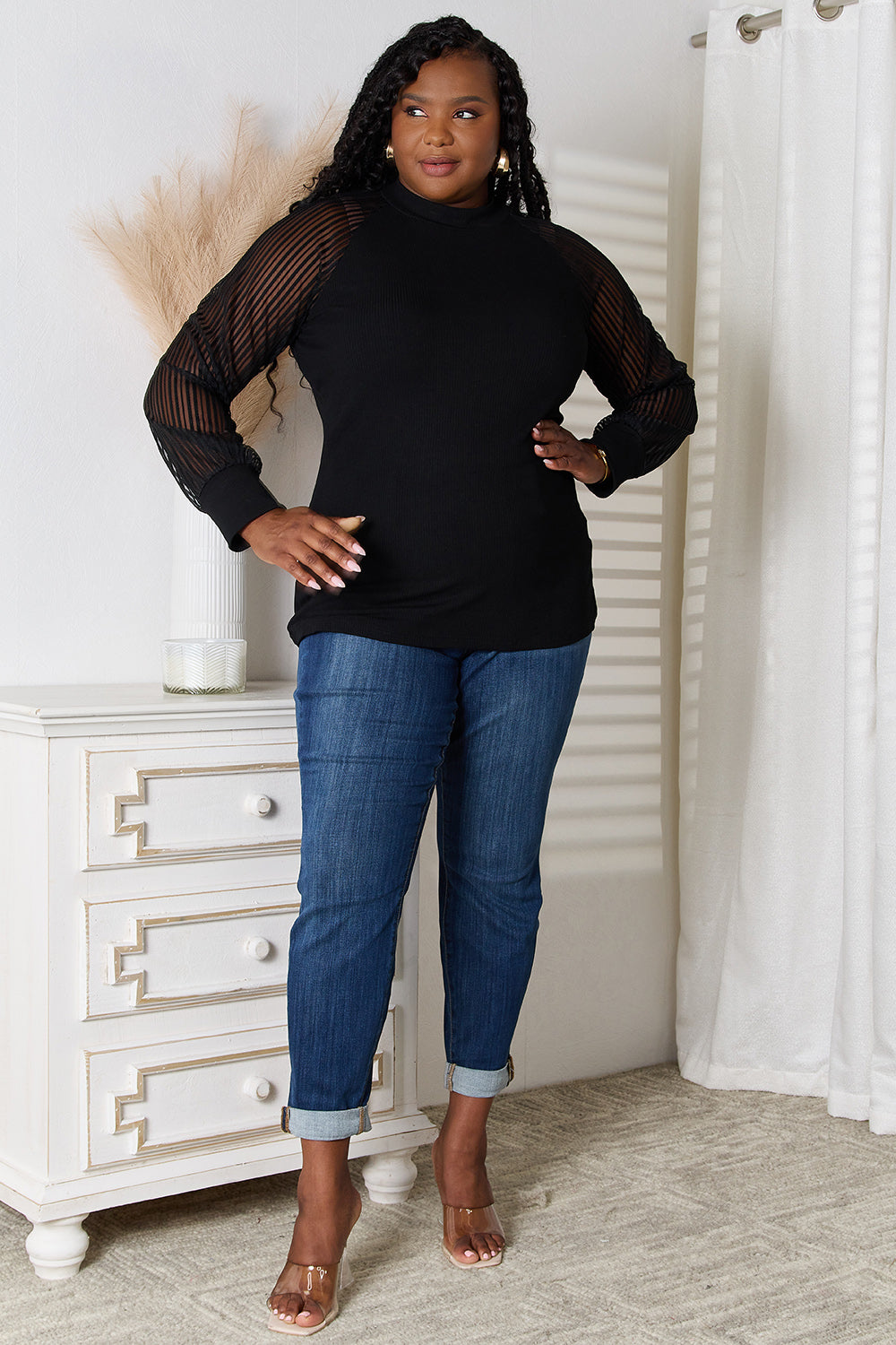 Double Take Round Neck Raglan Sleeve Blouse 78abb0c36b5f44948afeb070b2b42153-Max