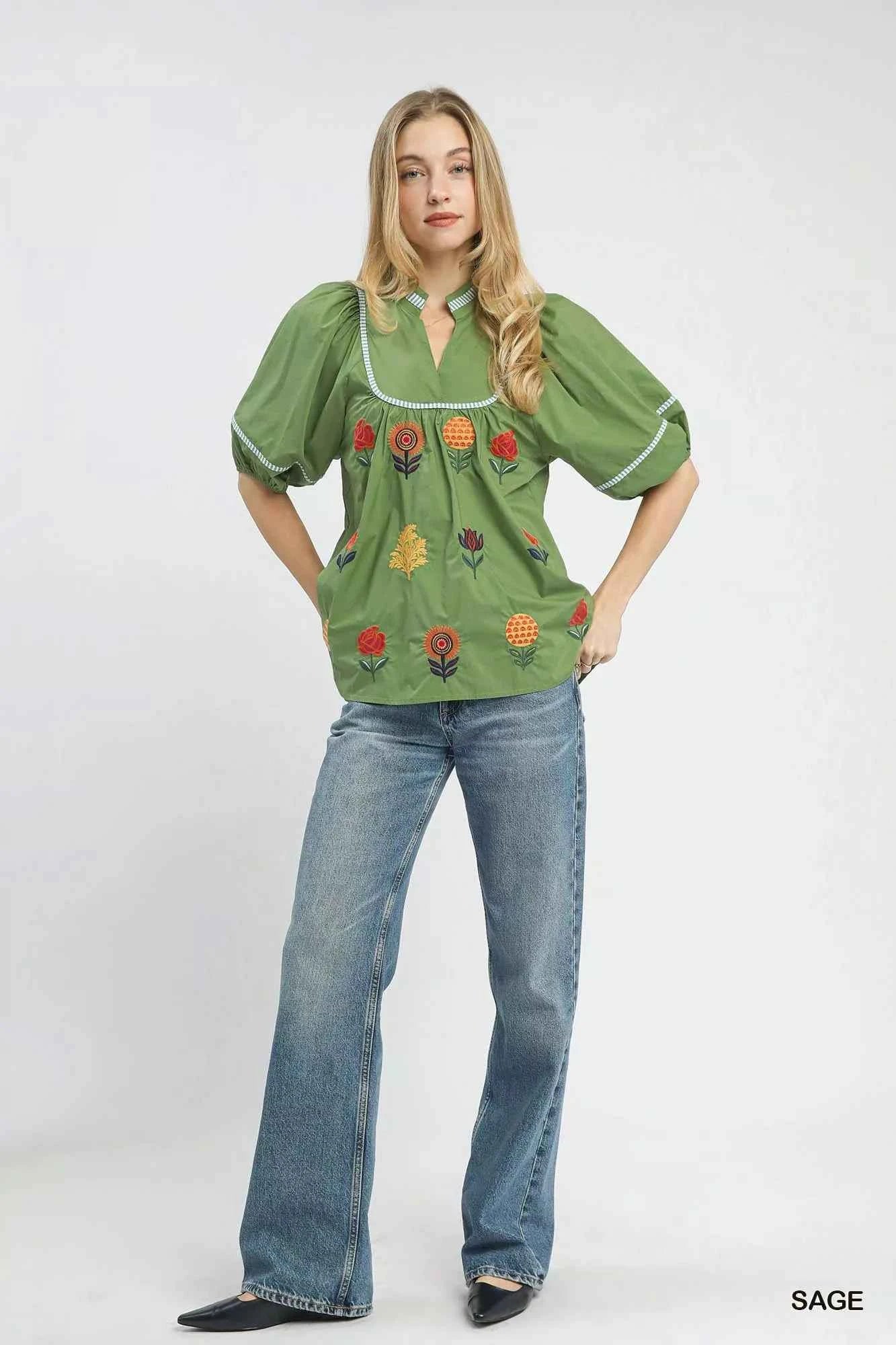 Umgee Embroidered Floral Puff Sleeve Top 78ac834e-fab0-4e59-b9b6-9b5595957f4d-Max-Origin