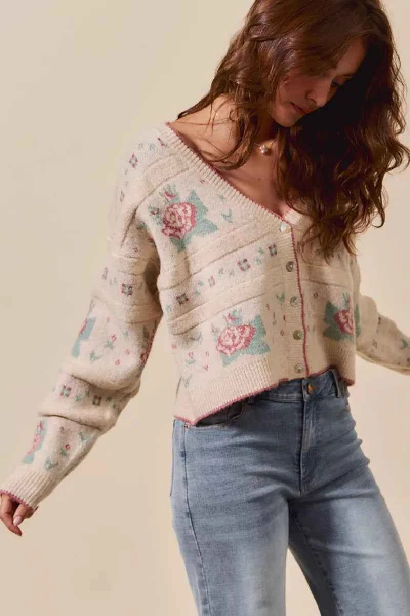 SO ME Floral Pattern Long Sleeve Button Sweater Cardigan 78b5195d60c742019f907619bd2673b9-Max-Origin