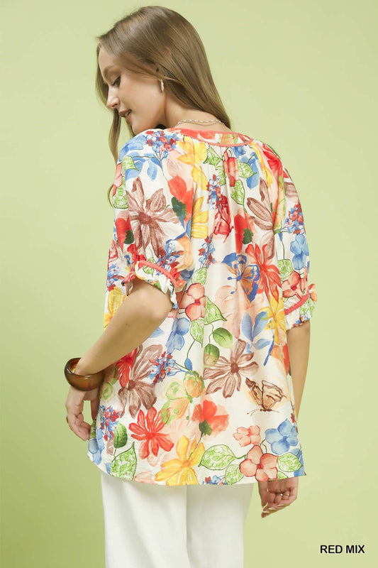 Watercolor Floral Print Top with High-Low Hem 78b8c005-378c-40a2-9058-d8ad32848c10-Max