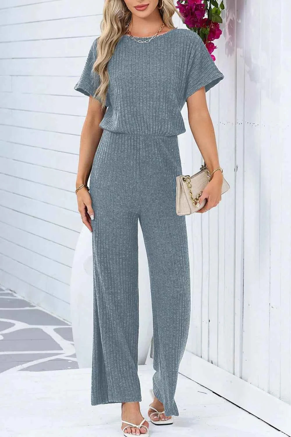 Ribbed Short Sleeve Wide Leg Jumpsuit 78b9accf-d67d-42be-824f-ca9555ea498d-Max-Origin