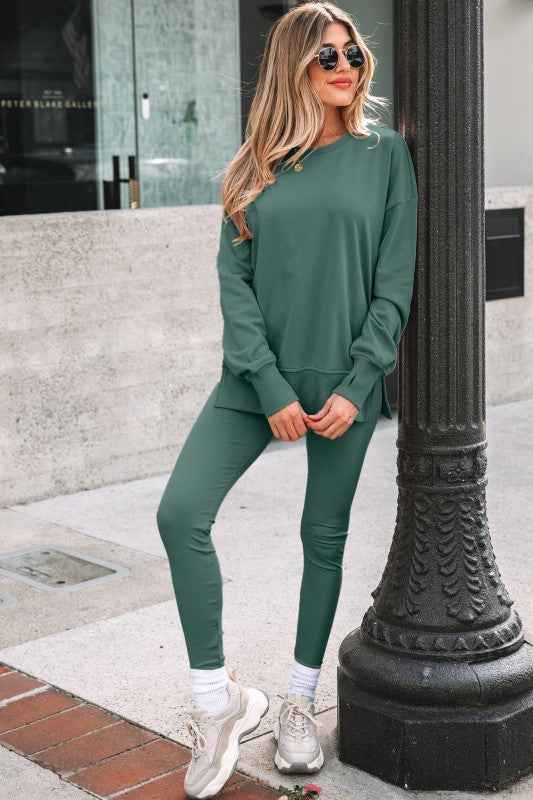 Solid Oversize Sweatshirt and Ribbed Leggings Set Green Bay 78baf85f-d632-449d-a720-24a6ad58bbb5