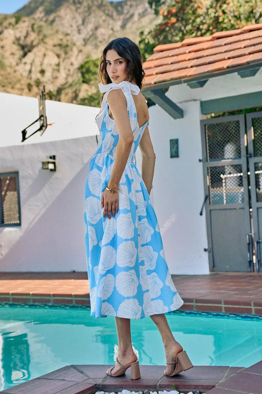 Shell Smocked Bodice Shoulder Tie Lined Midi Dress 78c87aa0-7c52-4925-b32f-ca78c8b27bc4-Max-Origin