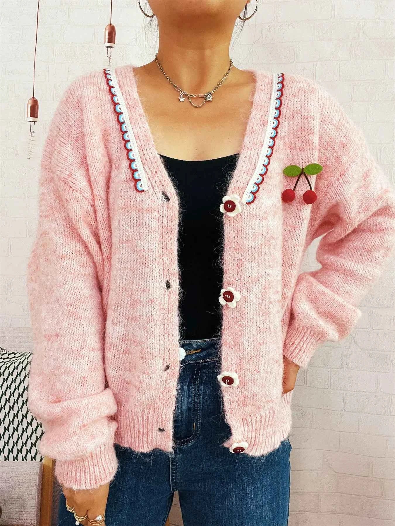 Cherry Button-Front Long Sleeve Cardigan 78ca2d29a8a2498eb34322f78cbe612d-Max-Origin