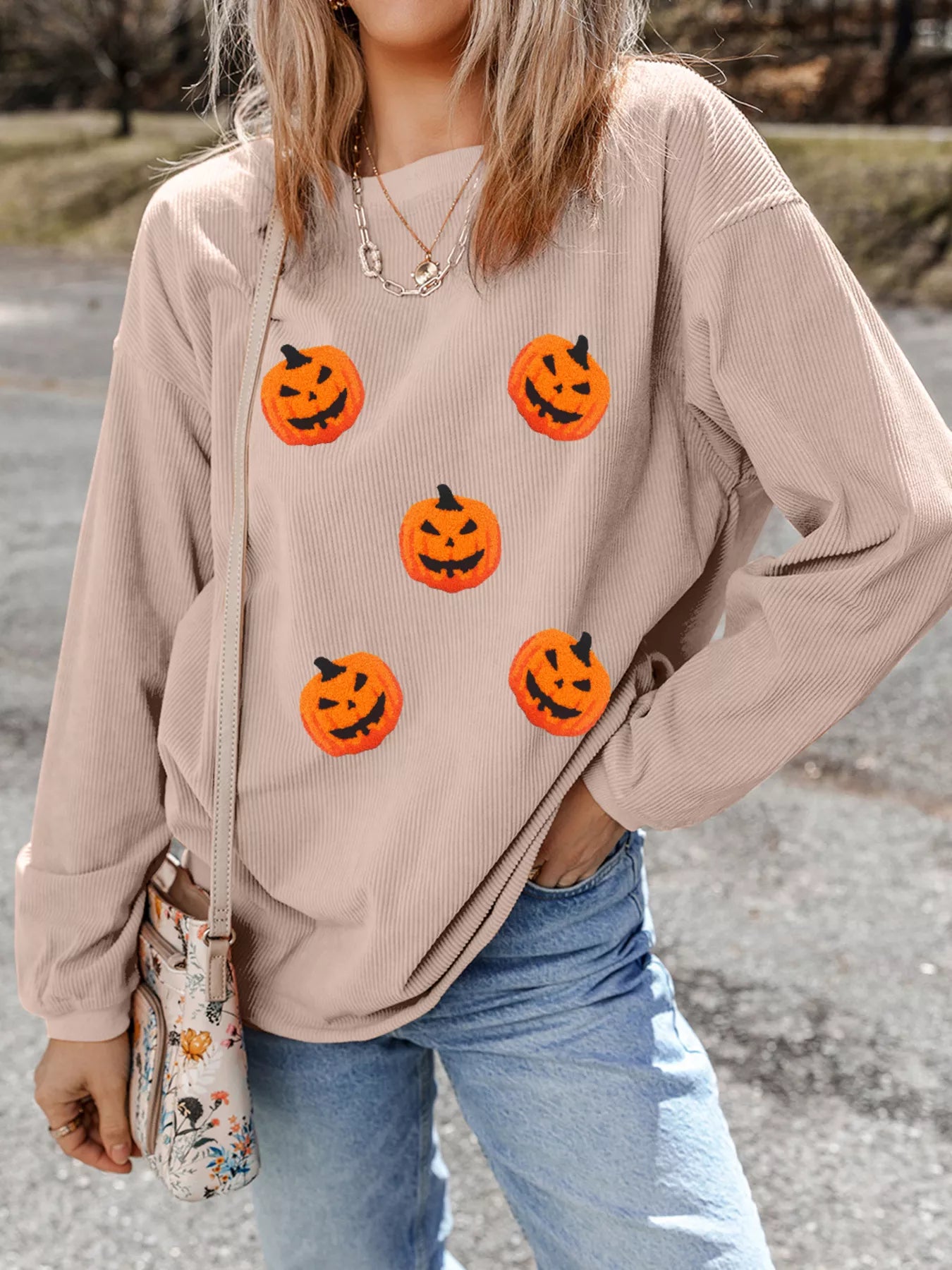 Halloween Pumpkin Drop Shoulder Sweatshirt Dust Storm 78ca58f55e514d6aaabda1fe3761605e-Max-Origin