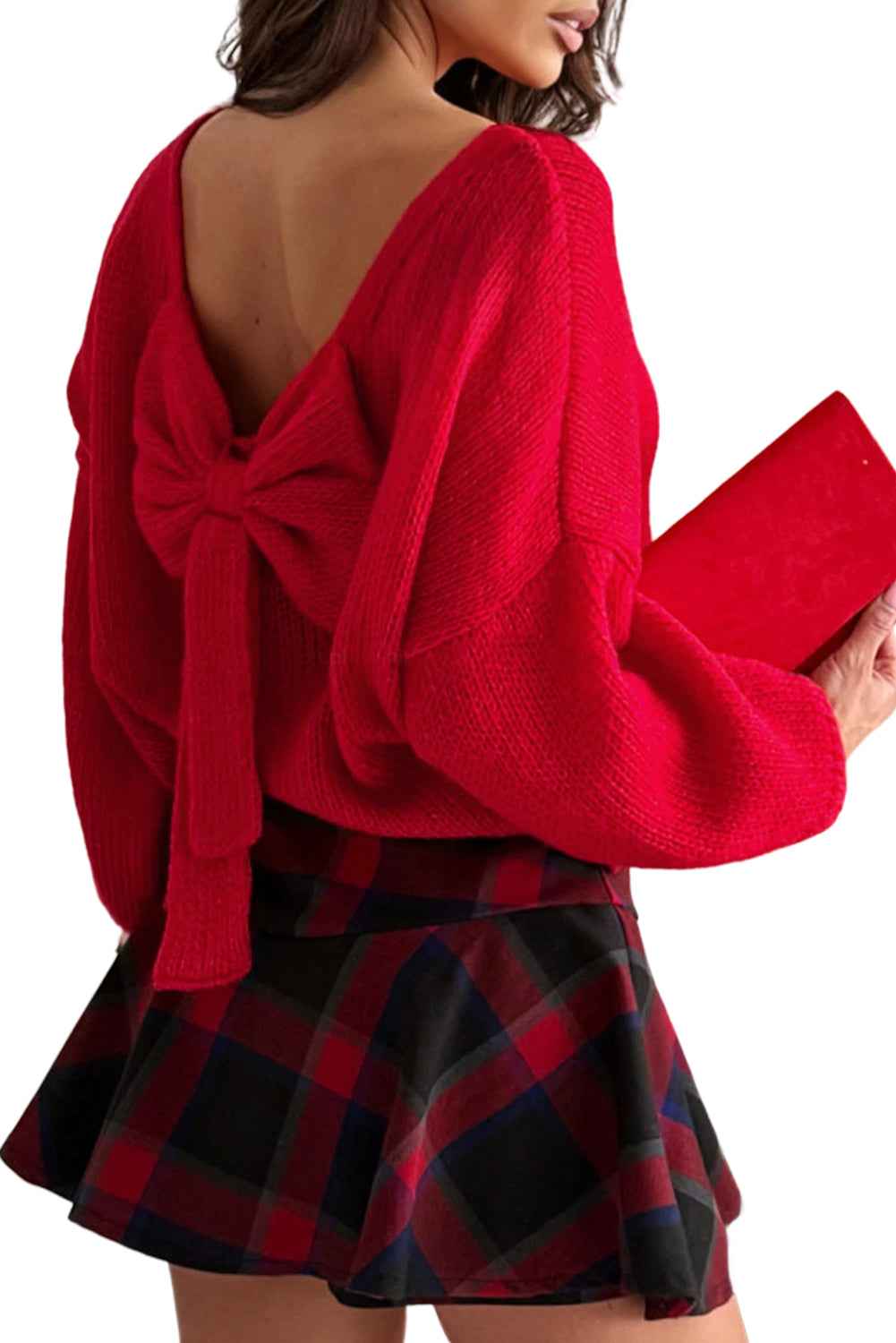 Bright Green Bow Backless Bubble Sleeve Sweater 78ce79dd4ff4337b