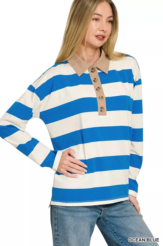 Striped Contrast Collar o Top 78d0798331b34f47a6cad2559b3f27e5-Max-Origin