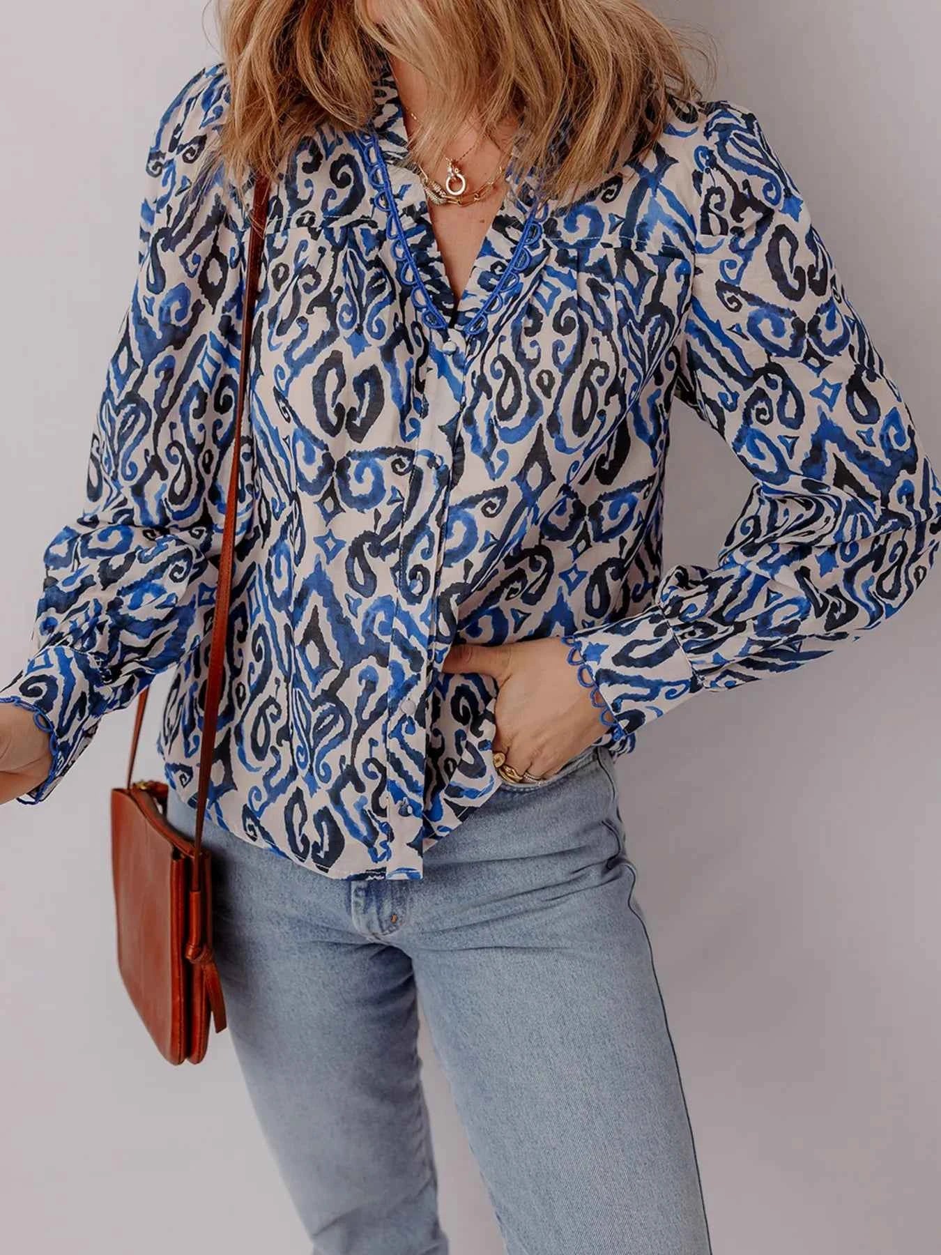 Paisley Print Long Sleeve Blouse Navy 78d33339597e426e885e619732240689-Max-Origin