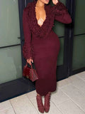 Fringe Trim Bodycon Sweater Dress Wine Red 78d53351-c71e-47f1-b022-1934e8bee494-Max-Origin