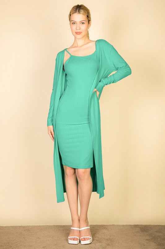 Ribbed Cardigan & Cami Midi Bodycon Dress Jade 78e0f6c5-4e2d-48e5-8b07-a6328827488d