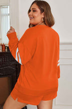 Orange Plus Size Varsity Striped Sleeve Sweatshirt and Shorts Set 78e431b3cbdaf1d0