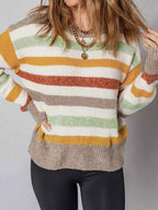 Multicolour Stripe Drop Shoulder Crew Neck Sweater 78e95a21b9ad4fe5a01ee7d712d6f9eb-Max-Origin