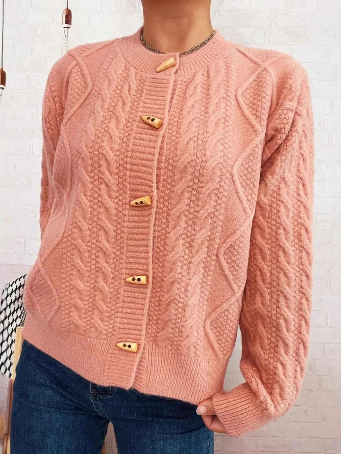 Cable Knit Button-Up Cardigan