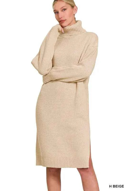 Zenana Turtle Neck Long Sleeve Midi Sweater Dress H BEIGE 78f7ef81-49a0-427a-8937-9f80b36b57e0-Max-Origin