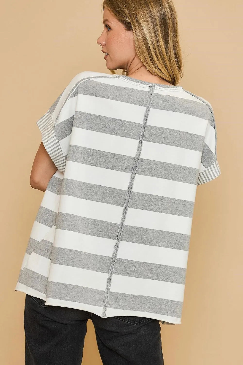 Umgee Peace Sign Patch Striped French Terry T-Shirt 78f8b6ea-4446-4657-a4c3-fedbb7a29861-Max