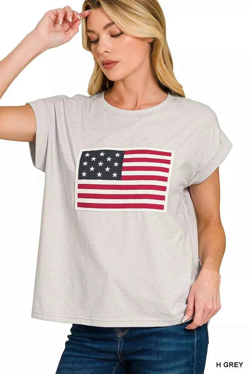 Zenana US Flag Round Neck Short Sleeve T-Shirt H GREY 7903be684c064852a8ce69f70de3b104-Max-Origin