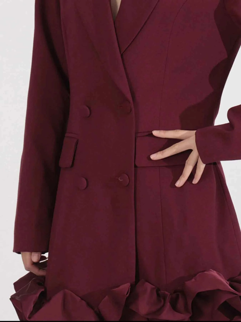 Ruffle Hem Double-Breasted Blazer Dress 790cca23-f6a8-4a76-b180-43a382a6b93b-Max-Origin