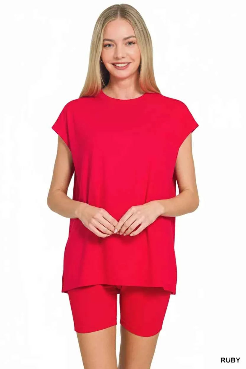 Zenana Brushed Dty Microfiber Top & Biker Shorts RUBY 79116ca1-10da-4bad-9f70-f6bd3a9a05c0-Max-Origin