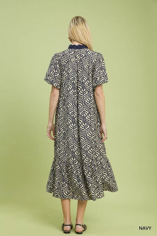 Leaf Print Ruffle Neck Midi Dress 791294db-468c-4464-b890-44dfb6ef700e-Max-Origin